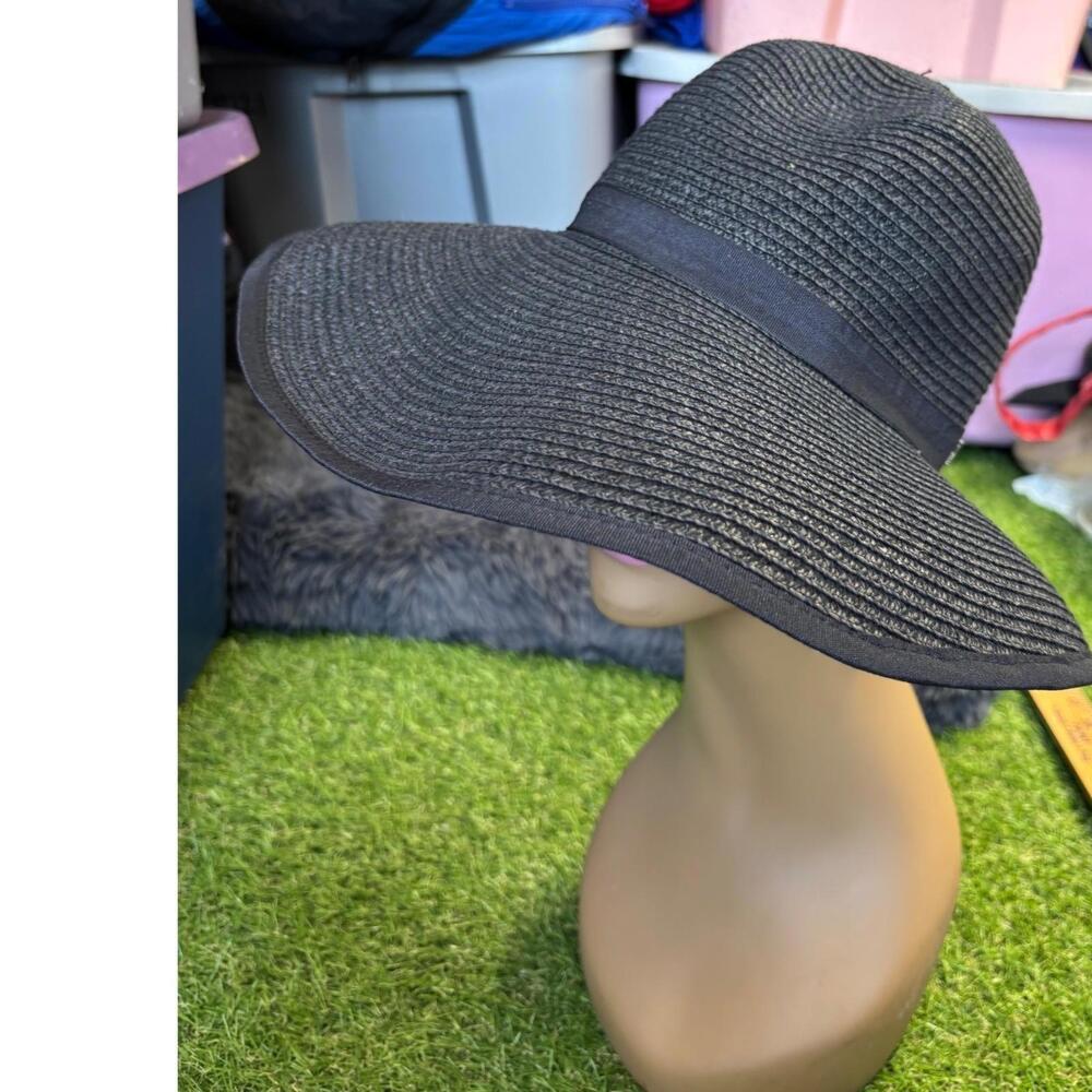 Womens Wide Brim Sun Hat Black Summer Travel Beach Garden Butterfly Accent - Picture 5 of 10